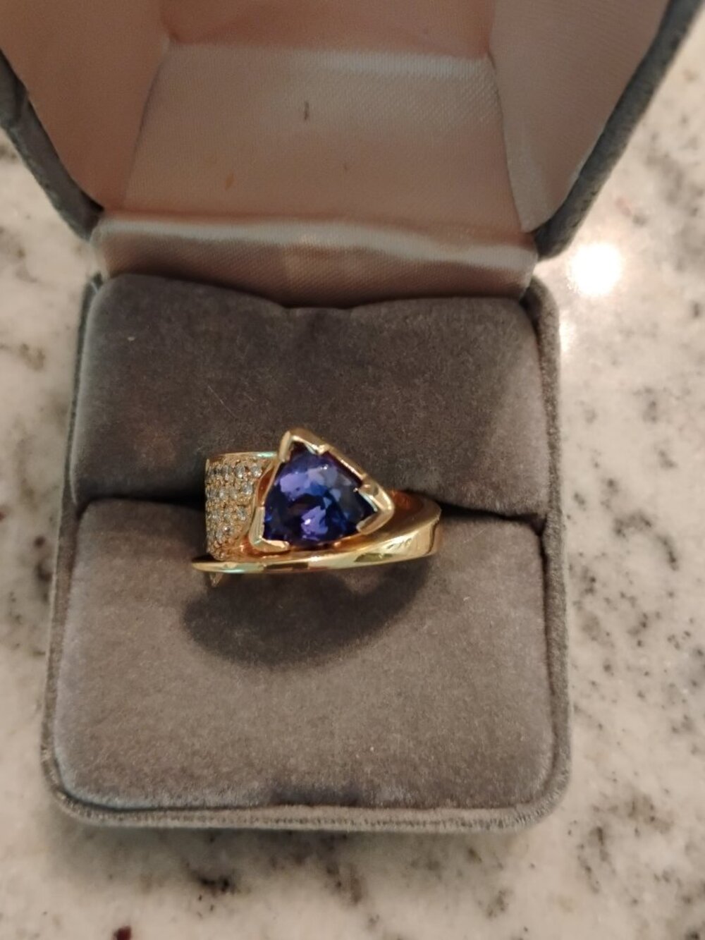 14k yellow gold tanzanite and diamond custom ring